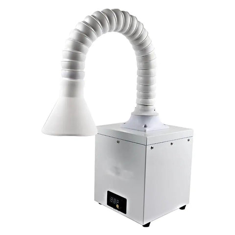 Desktop Welding Fume Extractor With 35 Watt Knockout Suction And Triple Layer Filtration That Devours Soldering Smoke Fast compact design with flexible hose.