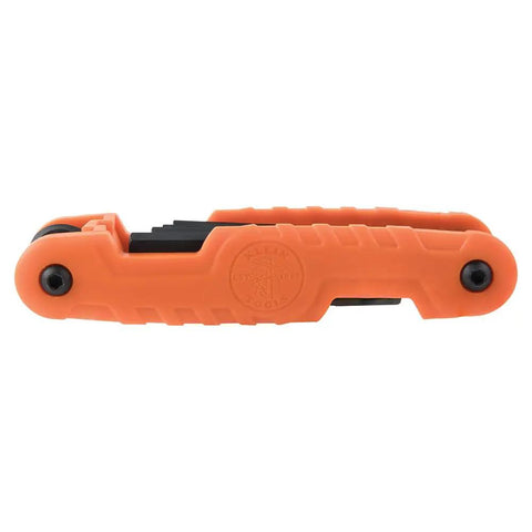 Side view of Heavy Duty Folding Hex Key Set With Extra Long Allen Wrenches 11 SAE Sizes in an orange nylon handle