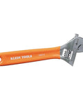 Beefy Adjustable Wrench With Extra Capacity Jaw For Bigger Jobs In Tight Spaces One And A Half Inch Capacity Precision Forged Steel SAE And Metric Scales Plastic Dipped Handle Six Inch Heavy Duty Grip For Pro Level Fixes, orange handle.