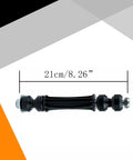 Front sway bar end link, black metal with nuts on ends, 21 cm long.