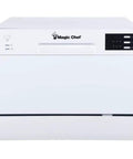Real Deal Compact Countertop Dishwasher For Modern Kitchens Clean Cycle For Six Place Settings With A Durable Stainless Steel Tub And Super Chill Quiet Operation No Sweat Push Button Controls Space Savvy Portable Mini Washing Machine In Fresh White front view showing control panel and handle.