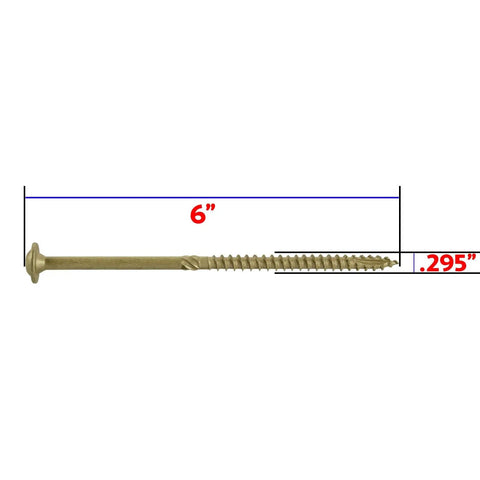 Heavy Duty Construction Lag Screw With Torx Drive Exterior Coated ACQ Compatible 6 Inch Length side view showing measurements
