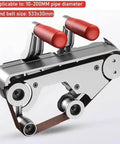 Beefy Pro Grade Pipe Polisher And Belt Sander For Metal Tubes And Round Pipes, 1100W, shown with 2 rollers and sand belt.