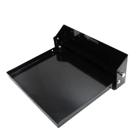 Fold Out Work Station Tray Cabinet For Garage And Trailer 16x14 Inch Tray Aluminum Powder Coated Black Made In USA front view