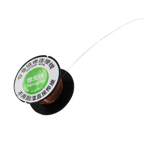 Two Pack 0.1mm Insulated Copper Soldering Wire For PCB Jump Wires spool with ultra thin enamel wire, 10m roll, close-up view