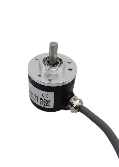 Pro-Grade Solid Shaft Rotary Encoder 38mm Outer Diameter 6mm Shaft 1000 PPR Push-Pull ABZ Output in aluminum housing.