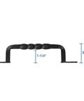 Side view of Twist Style Rustic Matte Black Cabinet Pulls for kitchen cabinets with 128mm center to center 5 inch hole spacing