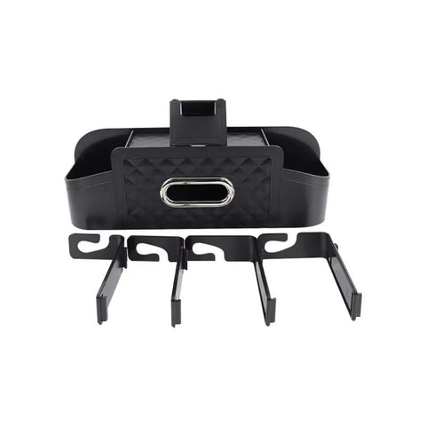 Premium Faux Leather Car Organizer For Tesla Cybertruck Headrest Storage with phone holder and mounting hooks view.