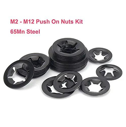 235 Piece Black Starlock Internal Tooth Lock Washers Set In 8 Sizes M2 M3 M4 M5 M6 M8 M10 M12, 65Mn Steel