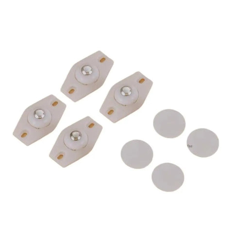 Heavy Duty Furniture Caster Wheels Set With Self Adhesive Stainless Steel Rollers 4 Piece Pack shown with mounting pads.