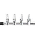 Two Pack Four Way Air Flow Control Valves With Airline Tubing Connectors, silver tone, side view, for aquarium fish tank setup.