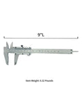 9 inch Dual Scale Vernier Caliper in stainless steel with inch and metric readings for workshop tasks, non-digital tool