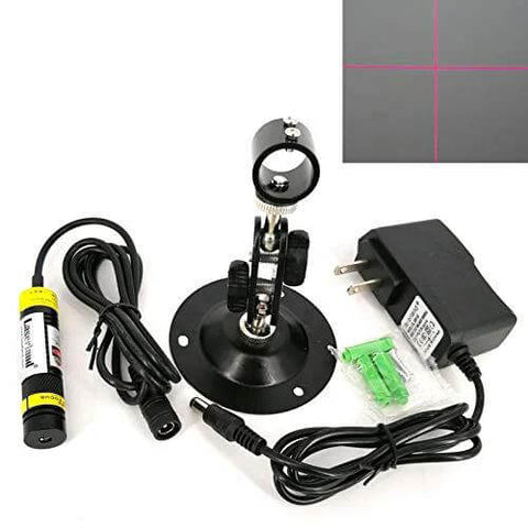 Crosshair alignment projector on stand with AC-DC adapter and holder; red cross projection