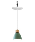 Kiven Instant Light Conversion Kit for 4/5/6inch Hole,Metal Farmhouse Lighting Pendant with green metal shade and wooden accent.