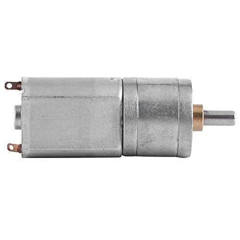 DC 12V reversible high-reduction electric motor, 20mm diameter, 15-200 RPM, metal housing, side view