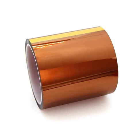 Two Pack High Temp Polyimide Kapton Style Heat Insulation Tape For 3D Printers, metallic brown roll, durable adhesive, front view