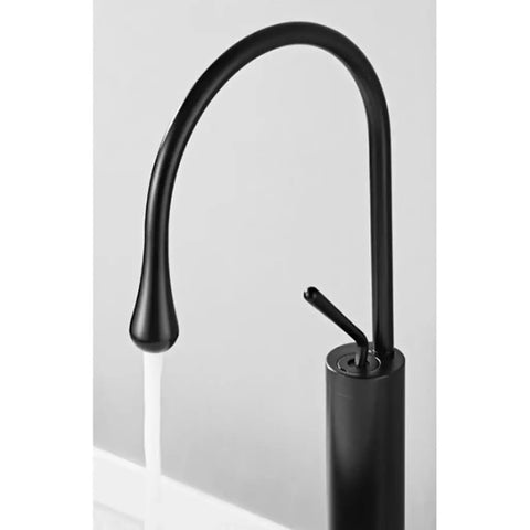 Black faucet with a curved spout, designed for USZWBY Vessel Sinks Nordic Countertop Basin Matte Green Ceramic Square Washbasin.