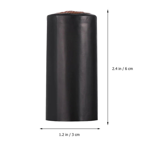 100 Pack Black Heat Shrink Wine Bottle Caps Slick Tight Seal Wraps For Liquor And Craft Brews, 2.4 in tall, 1.2 in wide.