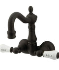 Vintage Style Wall Mount Tub Faucet In Oil Rubbed Bronze, Solid Brass Construction With Drip-Free Ceramic Disc Cartridge, Porcelain Handles