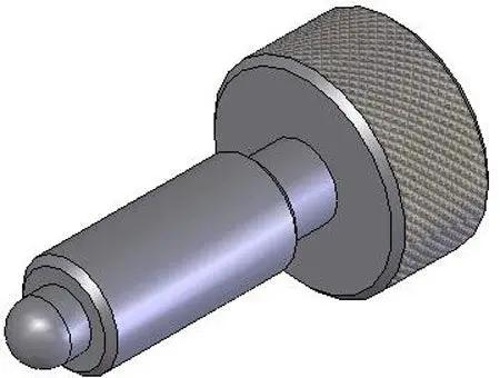 Built Tough Locking Spring Plunger With Knurled Grip Handle And Smooth Delrin Nose For Easy Hand Pull And Secure Lock Up In Machining And Heavy Shop Work 1/2-13 Thread By 7/8 Stroke showing side angle.
