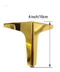 Gold 4 Inch Metal Furniture Legs With Pre Drilled Holes And Mounting Screws, 4 Pack Cabinet Sofa TV Stand Feet, side view.