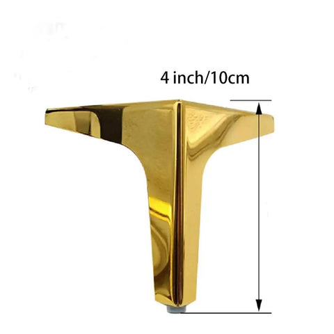 Gold 4 Inch Metal Furniture Legs With Pre Drilled Holes And Mounting Screws, 4 Pack Cabinet Sofa TV Stand Feet, side view.