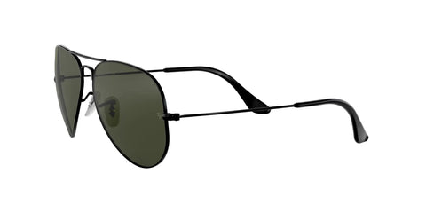 Classic Aviator Sunglasses For Men And Women Black Frame With G-15 Green Lenses 58 mm Eye Size Timeless Pilot Style For Driving Travel