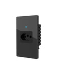 Smart WiFi Wall Socket with Black Glass Touch Panel and 20A Power Monitor for Brazilian Standard Outlets, side view.