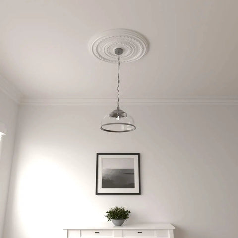 Cole Ceiling Medallion 25 3 8 Inch Outer Diameter 3 3 8 Inch Inner Diameter displayed in a modern room with light fixture