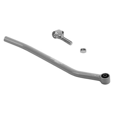 Beefed Up Front Adjustable Track Bar For Jeep Cherokee XJ And Wrangler TJ Fits 1.5 To 4.5 Inch Lift Ranging From 32.28 To 33.46 Inches Helps Center Axle And Reduces Wobble Off Road Ready Upgrade Durable Steel Construction gray steel track bar with joint and nut