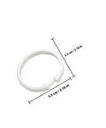 36 Pack Large Plastic Curtain Rings For Shower And Window Curtains With Smooth Glide Hooks, ring dimensions shown.