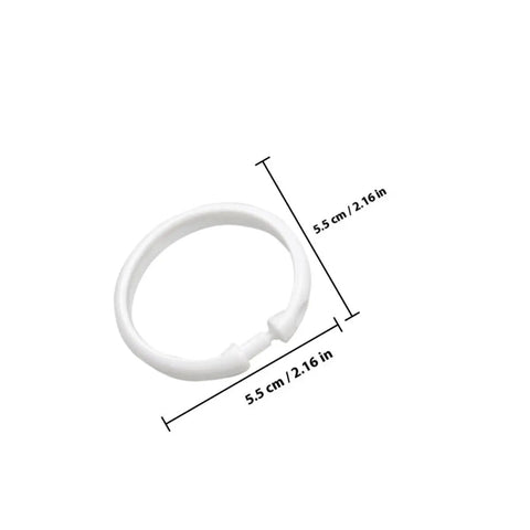 36 Pack Large Plastic Curtain Rings For Shower And Window Curtains With Smooth Glide Hooks, ring dimensions shown.