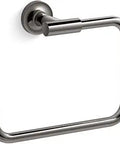 Purist Towel Ring In Vibrant Titanium Solid Brass Construction Wall Mount With Installation Tools Included Durable Corrosion-Resistant Finish Coordinates With Other Purist Fixtures For A Consistent Bath Or Powder Room Look, shown with simple square design