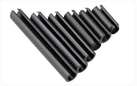 Assorted sizes of metal dowel and roll pins from 360 Piece Steel Split Spring Dowel And Roll Pin Assortment Kit For Metalworking M1.5 Through M6