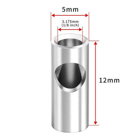 Front view of steel pinion gear adapter sleeve, 3.175mm to 5mm, 12mm long for RC motors