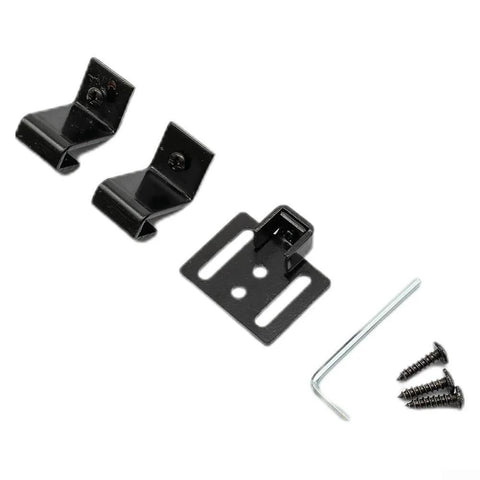 Sliding Barn Door Hardware Track Kit With Soft Close Damper 2 Pack showing black metal brackets and screws for installation.