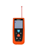 Dead On Straight Shooter Laser Distance Meter With 150 Foot Range For No Sweat Room Layouts And Daily Trades Work In Lightweight Orange Easy Grip Housing, front view with laser.