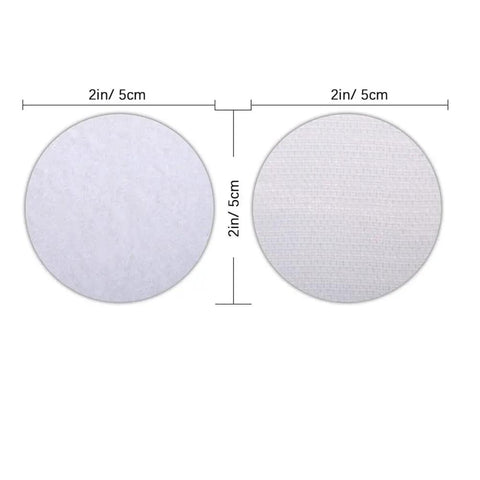 Two round adhesive pads from Ten Pairs Anti Curling Carpet Tape Keeps Rugs In Place Non Slip Adhesive For Carpets Sofas And Sheets