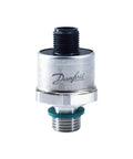 Danfoss stainless steel pressure transmitter sensor, front view with threaded ports