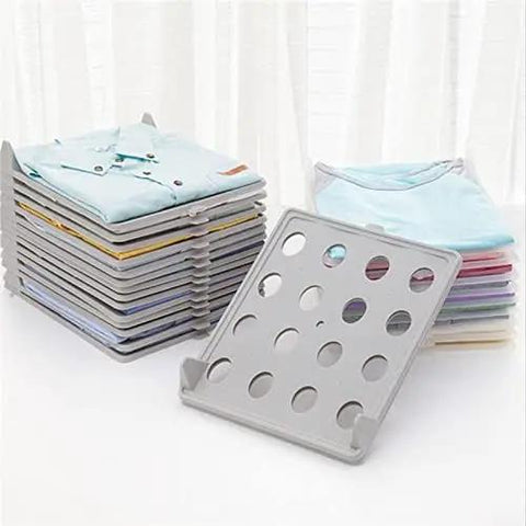 Slick Setup Folding Clothes Organizer Set For Quick T Shirt Folder Board With Stackable Clothing Dividers Stress Free Drawer Closet Storage For Zero Wrinkles And Easy Laundry, featuring folded shirts with organizer board.