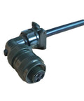 Angled side view of 4-pin circular servo motor encoder plug with metal housing and threaded coupling