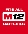 M12 Fuel Cordless Hammer Drill Kit Delivering Knockout Torque And Slick Grip Handling Crushes Through Concrete And Lumber Like Badass Power Perfect For Pro Grind Days And Weekend Workshops Requiring Zero Hassle Maximum Reliability logo showing compatibility with M12 batteries