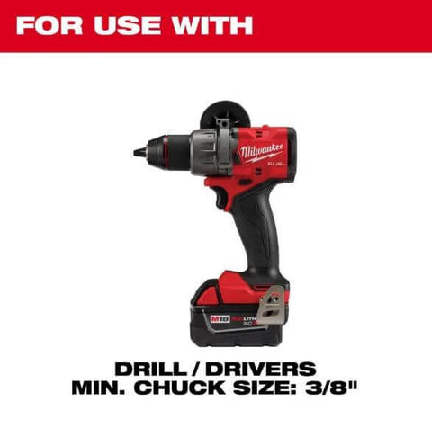 Cordless drill/driver, red and black with battery pack; Milwaukee branding visible