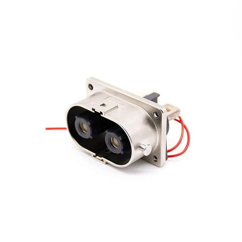 Heavy Duty High Voltage Safety Lock Connector 2 Pin Plug And Socket 125 Amp Rated right angle design with metal housing.