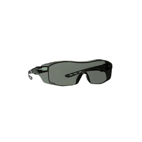 Clip On Safety Glasses With Gray Lenses Uv Blocker Anti Scratch Prescription Guard Lightweight Ansi Z87 Rated Eye Cover in black frame.