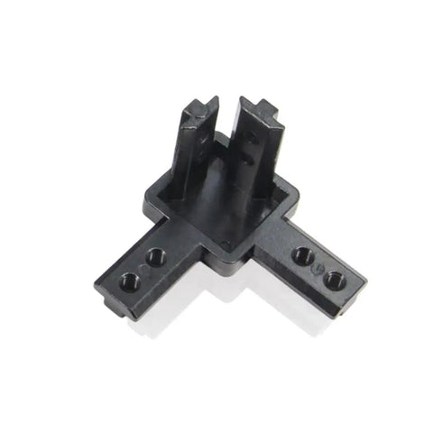 4 Piece Black 3 Way End Corner Bracket Connector With Screws For 8mm T Slot Aluminum Extrusion Profile 4040 Series, top view.