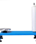 Heavy Duty Manual Pallet Stretch Wrap Machine With Quick Film Dispenser And 30 Cm Rotating Turntable built with sturdy blue base and roll of clear film for shipping.