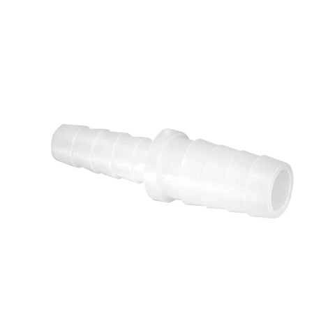 Plastic hose barb reducer fitting 3/8 to 1/4 in, white, barbed, pack of 2