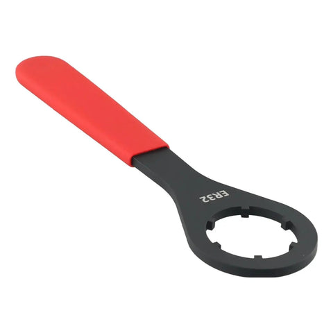 Ditch The Struggle With This Heavy Duty CNC Spanner Wrench For Easy ER Nut Locking And Removal On Machine Tools Fits ER16 20 25 32 And 40 Collet Chucks Perfect For Pro Shops And DIY Builders A Must Have Tool. Heavy duty black steel spanner wrench with red handle for easy nut locking.