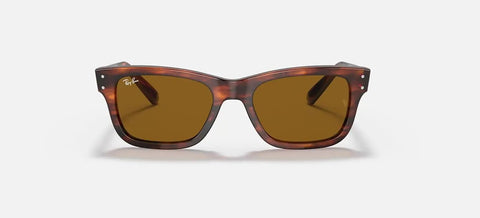 Men's Mr Burbank Low Bridge Fit Rectangular Sunglasses Striped Havana Brown 55mm front view on white background